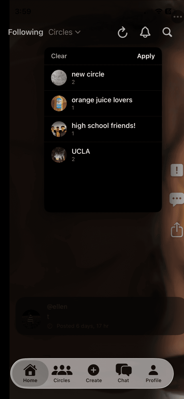 digi-cam feed with circle filter modal open